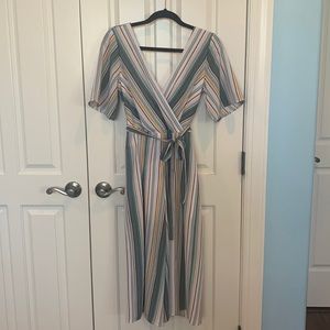 Trixxi V-Neck Wide Leg Striped Jumpsuit